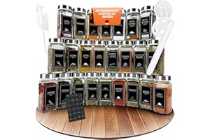 COMFORDER Gewürzgläser Set (25 Stück), Gewürz Organizer mit Gewürzstreuer mit Etiketten + Trichter, Gewürzdosen eckig mit Deckel, 120ml (Metall)