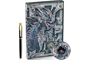 FENGCO 3D Drachen Vintage Tagebuch+Stift Set,A5 Notizbuch Liniert,Personal Organizer DND Journal Notebook Planner,GeburtstagGeschenk für Männer Frauen Erwachsene Kinder(Colorful)