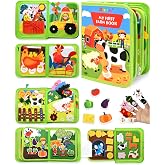 Book Montessori 1 Year, Busy Board Farm, 10 Pages, 20 Activities | Sensory Toy for Kids 1-6 Years, Farm Animals