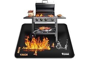 ZJTAPE Base ignífuga – 130 x 90 cm Plegable para Barbacoa, protección del Suelo, Base de Silicona de Fibra de Vidrio de protección contra el Calor, Alfombrilla Resistente al Agua para barbacoas, Suelo