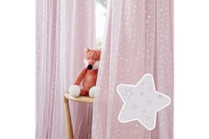 NICETOWN Rideaux Occultant Rose - Voilage Etoile Brillant au Laser, Decoration Fenetre Enfant Fille Chambre, Draperies Lumiere Bloquer pour Maison, L 132 x H 240 cm, Rose + Brillant, Lot de 2