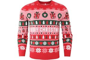 Wayleb Jersey Navideño Hombre y Mujer Suéter de Navideño Pareja Familia Invierno Rojo de Suéter Navidad Regalo de Año