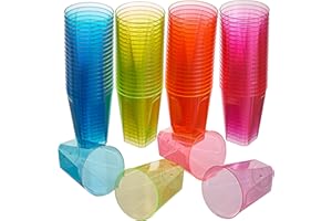 MATANA 80 Gobelets en Plastique Fluo pour Anniversaires, Fêtes d'enfants, Mariages, Noël, Barbecue (210ml) - Solide et Réutilisable