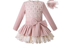 Ju petitpop Niñas Vintage Pink Lace Ruffle Layer Casual Ropa de Invierno Niños Lovely Wedding Birthday Party Dresses