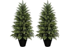 Vitalismo Artificial Topiary Cypress Trees, Indoor Outdoor Large Fake Plants with TPE Leaves, Realistic Evergreen Pine Shrubs for Front Porch Patio Garden Home Office Christmas Decoration, Set of 2