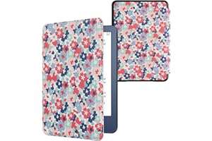 kwmobile Etui z klapką kompatybilne z Amazon Kindle (2022) - eReader Case - pastelowe kwiaty, czerwony, brudny róż niebieski