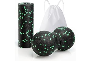HUOBERR Faszienball und Faszienroller Set, Kleiner Massageball Faszienroller für Wirbelsäule, Rücken, Nacken, Massageball Set mittelhart mit Aufbewahrungstasche (Packung mit 2 Stück)