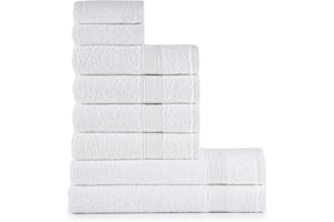 nottoc set asciugamani bagno bianco (bianchi) - 2 asciugamani bagno 70x140 cm + 4 asciugamani 50x90 cm + 2 asciugamani per ospiti 30x50 cm, 100% cotone, assorbenti, morbidi