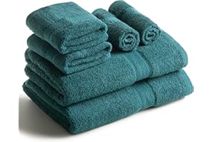 SweetNeedle 6 Piece Towel Set - 2 Bath Towels, 2 Hand Towels and 2 Washcloths Cotton Daily Use Hotel Spa Quality Soft Highly Absorbent Quick Dry Light Weight (Teal)