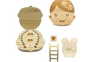 PH PRO HEAT Caja de Madera para Dientes de Leche Bebe Ratoncito Pérez en Español para Niño y Niña – Incluye Puerta Mágica y Escalera Ratoncito Pérez – Caja para Guardar Dientes Regalo Recién Nacidos.(Niña)