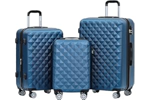 BEIBYE Kofferset 4 Zwillingsrollen Hartschale Trolley Koffer Reisekoffer Reisekofferset Gepäckset in 12 Farben (Blau)