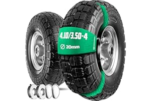 MOOVMOOV Solidne koło 4,10/3,50-4 (x2) otwór na oś 3/4" (20 mm) - piasta centrowana 75 mm - do wózków ręcznych, taczek, wózków itp. - Zawiera pierścień blokujący + samoblokująca nasadka