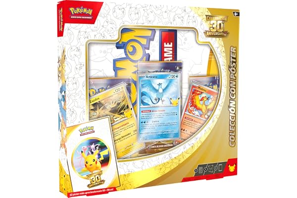 Pokémon: Colección con póster de Celebración 30.º Aniversario de JCC Pokémon (3 Cartas de promoción, 1 póster y 3 Sobres de Mejora)