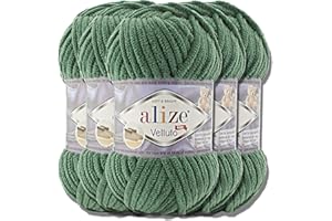 Hobby YARN Alize Velluto 532 - Ovillos de lana turca para tejer (5 unidades, 100 g), color liso (verde pino, 532)