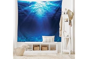 ABAKUHAUS Oceano Tapiz de Pared y Cubrecama Suave, Escena de mar de Fondo Marino de Arena, Decoración para el Cuarto, 230 x 140 cm, Aqua Azul Marino