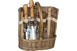 RED HAMPER Willow Direct G020 Antique Wash Deluxe Garden Trug Tool Basket, Brown,36 x 23 x 43cm