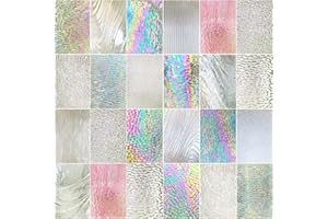 ILLUCKAI Lot de 24 feuilles de verre teinté transparent texturé - 10,2 x 15,2 cm - Verre d'art irisé pour décoration de la maison, fournitures de vitrail pour projets en verre et artisanat en mosaïque