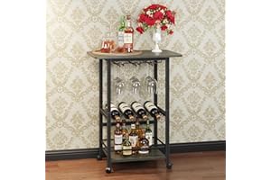 OYRREU 3-Tier Bar Cart with Wheels, Mobile Drinks Trolley on Wheels for Kitchen, Dining & Garden, Indoor Outdoor Serving Cart for Alcohol, Tea, Coffee, Cocktail Party, Grey