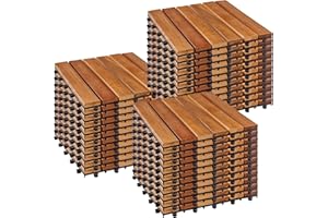 Stilista Piastrelle per Esterno - in Legno di Acacia, 30 x 30 cm, a Incastro, Set a Scelta:1 m²/2 m²/3 m² (33 Pezzi)/5 m² - Pavimento, Mattonelle per Balconi, Giardino, Terrazzo