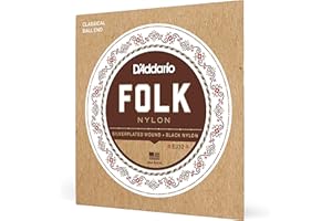 D'Addario Cordes en nylon pour guitare folk D'Addario EJ32, extrémité à boule, filet en argent/cordes aiguës en nylon noir