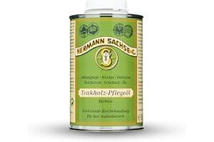 HERMANN SACHSE Olio per legno di teak, 0,5 l, per esterni, protezione del legno e cura per mobili da giardino, terrazze, ideale per teak, larice, quercia, acacia bangkirai, olio per mobili in teak resistente alle
