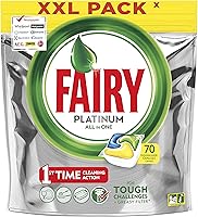 Fairy All-in-One Platinum Dishwasher Tablets Lemon, Brilliant Shine, Though Food and Greasy Filter Cleaning, XXL Pack,...