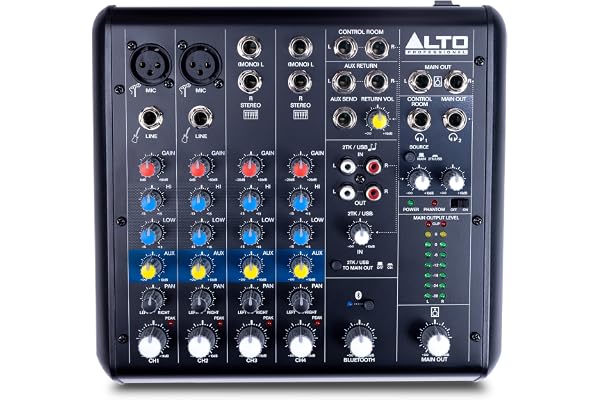 ALTO TrueMix 600 Mixeur Audio avec 2 Entrées Micro XLR, Interface Audio USB et Bluetooth Pour les Podcasts, Concerts, Enregistrements, DJ, Mac et Windows