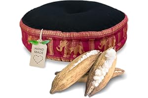 livasia Meditationskissen mit Thaiseide, Yogakissen mit Kapok, Pouf, Bodenkissen für Yoga und Zen Meditation, Sitzkissen für Garten und Balkon, Zafukissen Ø 44x15cm