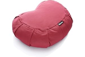 BODYMATE Cojín de Yoga Media Luna 42 cm Largo 30 cm Ancho 15 cm Alto | Relleno de cáscaras de Trigo sarraceno | Funda extragruesa y Lavable en Lavadora de algodón 100% | Cojín de meditación