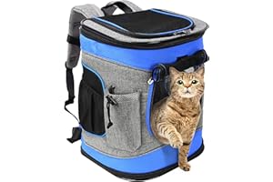 Kritter Planet Cat Carrier Backpack, Foldable Pet Carrier Backpack for Cats and Dogs, Breathable with Front Window-Pockets, Removable Inner Pet Mat, Puppy Carrier Bag for Hiking Cycling Camping, Blue