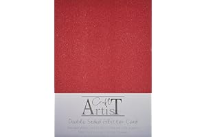 CRAFTS TOO Craft Artist A4 Double-Sided Glitter Card Red - 250GSM - Non Shed - Use with Cricut, Brother, Silhouette - for Paper Craft, Birthday Toppers, Home Decor, Stationary, Red (10 Pack)