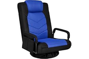 Yaheetech Swivel Gaming Chair, 360 Degree Multipurpose Video Game Chair Lazy Lounger Couch for Playing Games, TV, Reading with 6 Adjustable Position, Side Pocket, Armrest Handles, Black/Blue