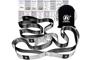 Foyer Nuage Stretch Bands for Exercise, Non Elastic Yoga Stretching Strap with Loops, 3.8cm x 2.45m, Stretching Bands for Physical Therapy, Yoga, Pilates, Dance, Gymnastics Exercise