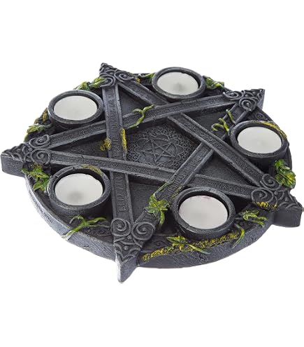 Nemesis Now Bougeoir Pentagramme Vieilli | Paire De Chandeliers Gothiques Résine - Déco Mystique 13.4cm