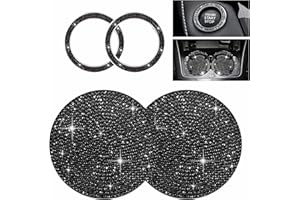 ‎YUNGELN Yungeln 2 Stück Auto Getränkehalter Untersetzer + 2 Stück Start Stop Button Ring Kristall Bling Bling Strass Auto Dekor Zubehör - Schwarz