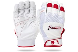 Franklin Sports MLB Baseball Batting Gloves - Shok-Sorb X Batting Gloves for Baseball + Softball, Padded, Adult and Teens Who Don't Itch, White + Red, Chrome, for