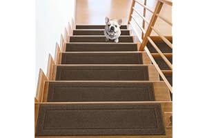 JSEI Non-Slip Stair Treads for Wooden Steps Indoor, 15 Pack 20.32x76.2 cm Edging Stair Rugs with TPE Backing, Carpet Stair Treads for Kids Elders & Pets, 100% Polyester Soft Stair Runners, Brown