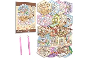 WISKOWEE 20 Sets DIY 3D House Stickers Kit Non-Toxic & Safe 3D Miniature Scene Therapy for Kids and Adults, Stress Relief Sticker Scenes with Tweezers Creative Fun & Reusable DIY Sticker Therapy Kit for age 3+