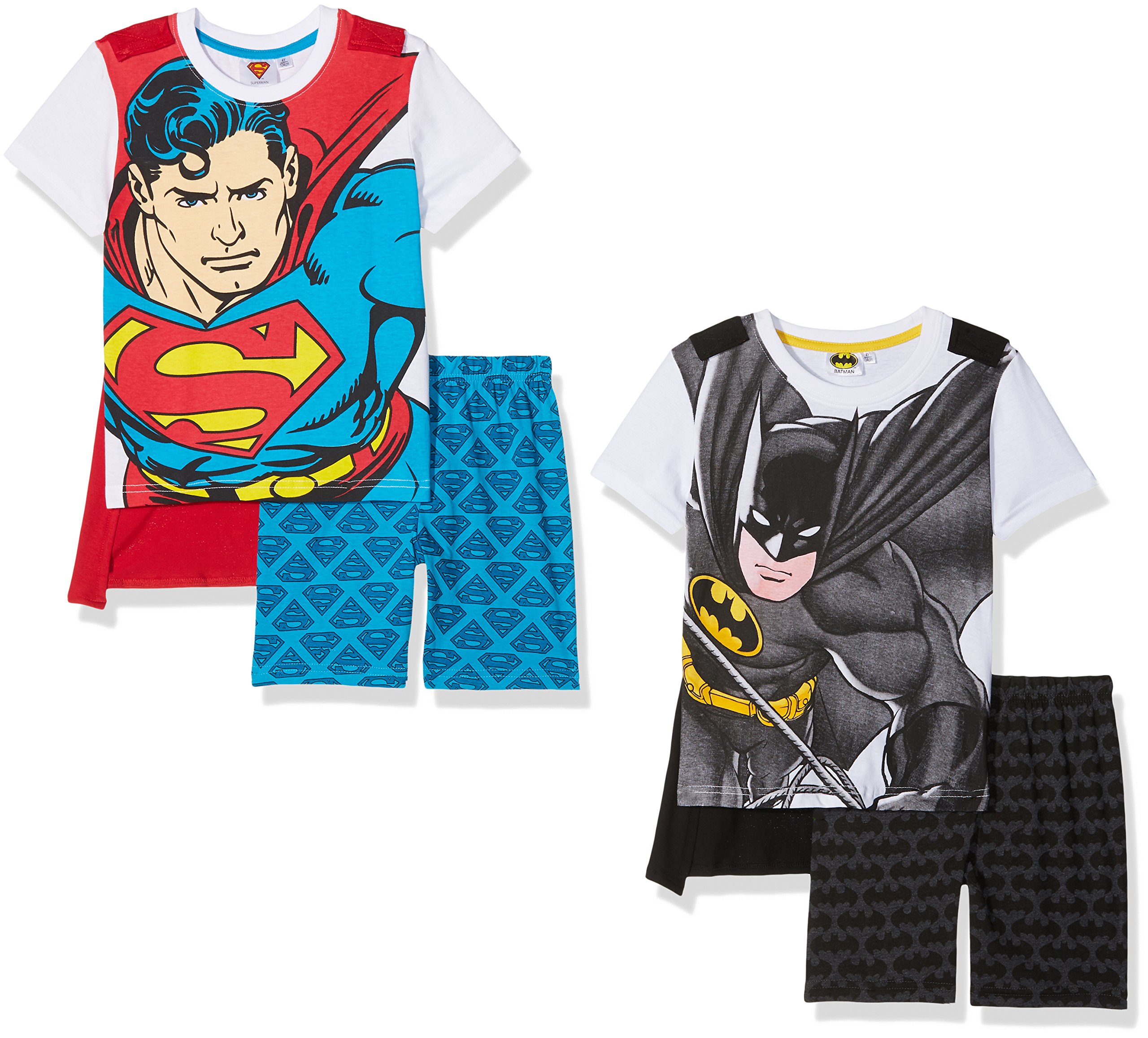 Superman-Batman-Kinder-Schlafanzug-mit-Cape-im-2er-Pack
