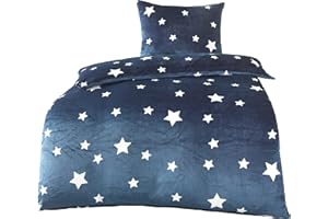 BaSaTex Zimowa pluszowa pościel zestaw gwiazdy Nicky-Teddy Cashmere-Touch | 135 x 200 155 x 220 + 80 x 80 poszewka na poduszkę | Rozmiar: 135 x 200 | Kolor: Niebieski