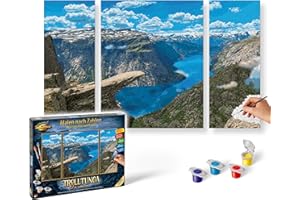 Schipper 609260922 Malowanie według numerów – Trolltunga w Norwegii – obrazy dla dorosłych, łącznie z pędzlem i farbami akrylowymi, tryptyk, 50 x 80 cm