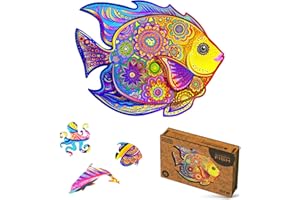 UNIDRAGON Układanki Drewniane - Lśniąca ryba, 106 sztuk, Małe 23 x 18 cm, Piękne Opakowanie Prezentowe, Unikalny Kształt Najlepszy Prezent dla Dorosłych i Dzieci