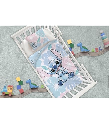 My Sweety Pop Parure De Lit Bébé Stitch Et Angel - 2 Pièces Housse De Couette 100x135 + Taie 40x60 Cm - 100% Coton Housse Couette Enfant Fermeture éclair