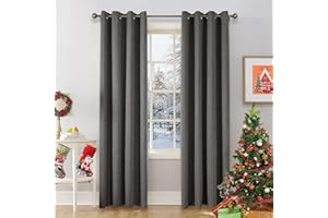 CUCRAF Pair Full Blackout Thermal Insulated Eyelet Curtain with 2 Passes Coating Sun Blocking Bedroom Blackout Curtains 46 x 72Inch Grey Color Set of 2