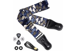 Nefelibata Japanese Cotton Guitar Strap for Acoustic Guitar, Ukulele, Free Headstock Strap Adapter with Buckle, Guitar Picks and Strap Lock(Begonia)