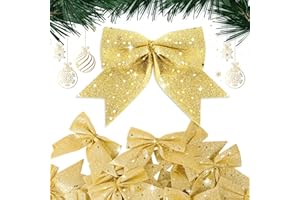 BHGT 24 Stück Weihnachten Schleifen Gold Weihnachtsschleifen Glitzer Schleifen Weihnachtsbaum Bogen Tannenbaum Schelifen Weihnachtsdeko Weihnachtsbaumschmuck Weihnachtskranz Deko (Gold)