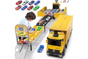 TESOK Transport Truck Toys Cars for Boys,Portable Truck Toy with 8 Race Cars,Birthday Gifts Carrier Vehicles Toys Set for Kids Age 3 4 5 6 7 8 9 10-12+ Year Old Boys Girls