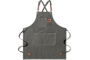 EWIZ Cotton Canvas Apron Adjustable Cross-Back straps with Three Pockets Chef, Artist, Baker, Barista, Bartender, BBQ Aprons for Men and Women