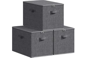 SONGMICS Aufbewahrungsbox mit Deckel, faltbare Stoffbox mit Griffen, Aufbewahrung für Kleidung, Vliesstoff, 3er Set, 50 x 30 x 30 cm, schiefergrau RZB050GN02