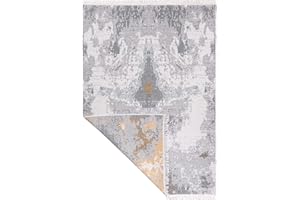 Fashion4Home Dywan Boho Kilim - Krótki Włos, Do Salonu, Sypialni, Kuchni i Przedpokoju - Bieżnik, Do Pokoju Dziecięcego - Abstrakcyjny, Szaro-Złoty, 80 x 150 cm